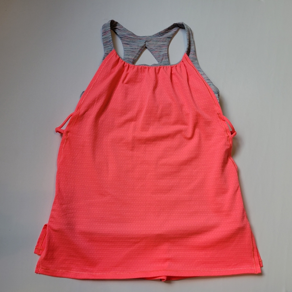 Ivivva Athletic Tank Top Built-In Sports Bra Neon Pink Gray